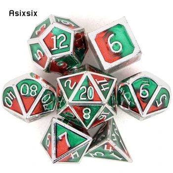 7 Tk Roheline Punane Standard Metallist Täringut Tahke Metalli Polyhedral Dice Komplekt Sobib Role-Playing RPG Mäng Juhatuse Kaardi Mäng