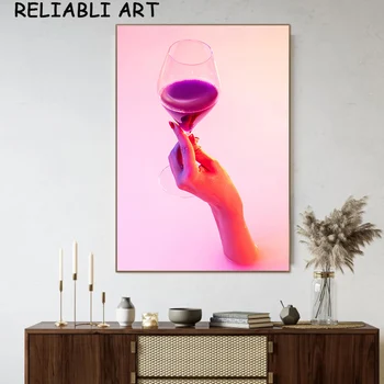 Abstraktne Alasti Käsi Veini Klaas Plakat ja printimine Lõuendile Maali Seina Art Pilte Köök elutuba Home Decor raamita