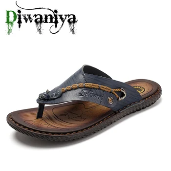 Diwaniya Brändi Pluss suurus 38-47 Uute tulijate Suvel Meeste varbavahed Käsitsi valmistatud Nahast Sandaalid Anti-slip Zapatos Hombre Vabaaja Jalatsid
