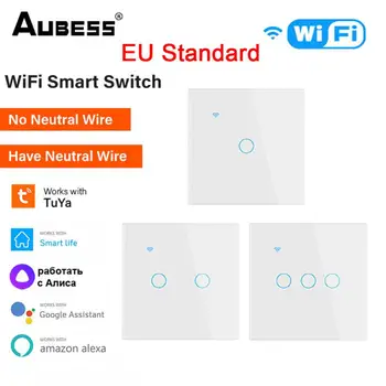 EL Standard Tuya WiFi 1/2/3/4 Gang Smart Touch Lüliti Kodus Seina Nuppu, Kaugjuhtimispult Smart Kodu Alexa Google ' i Kodu Assistent