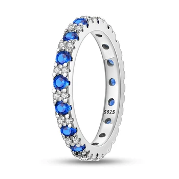 Imeilusad 925 Sterling Hõbe Geniaalne Royal Blue & White ühes Reas Tsirkoon Ring Õõnes Ringi Naiste Aastapäeva Ehted Kingitus