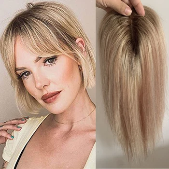 Ombre Blond 8*15 cm, Remy Juuksed Torukübar Loomulik Hairpiece Clip In juuksepikendusi juustest Toupee Naistele