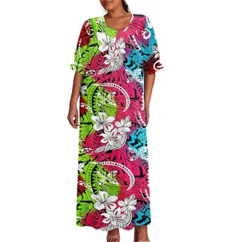 Sifonki Maxi Puhvis Lühikesed Varrukad Kleit Custom Samoa Havai Tapa Tiare Prindi Polüneesia Hõimude Riietus