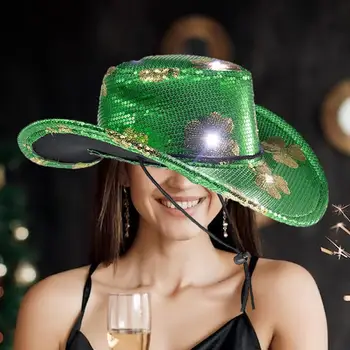 ST Patricks Day Mütsid LED süttib Kauboi Müts Naistele Meeste Kostüüm Karnevali Aksessuaar Foto Rekvisiidid pukeutumalla Tantsu Poole