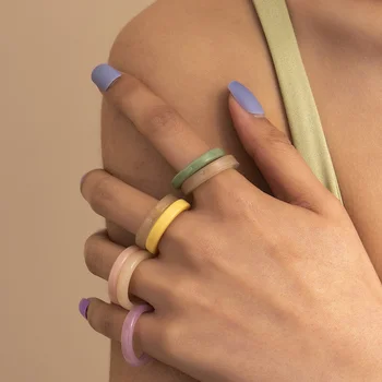 Uus Hulgi-korea Mood Trendikas 2021 Candy Värvi Akrüülvaik Naiste sõrmustes 6pc Set Naiste Rõngad Pulmas Kingitusi